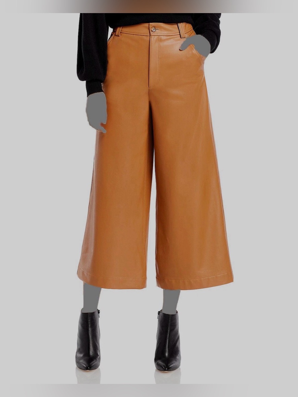 A.L.C.  Women’s Brown Wiles Wide-Leg Faux-Leather Gaucho Pants Size 2